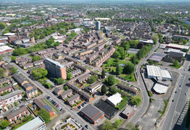 an aerial photograph of Brunswick in Manchester